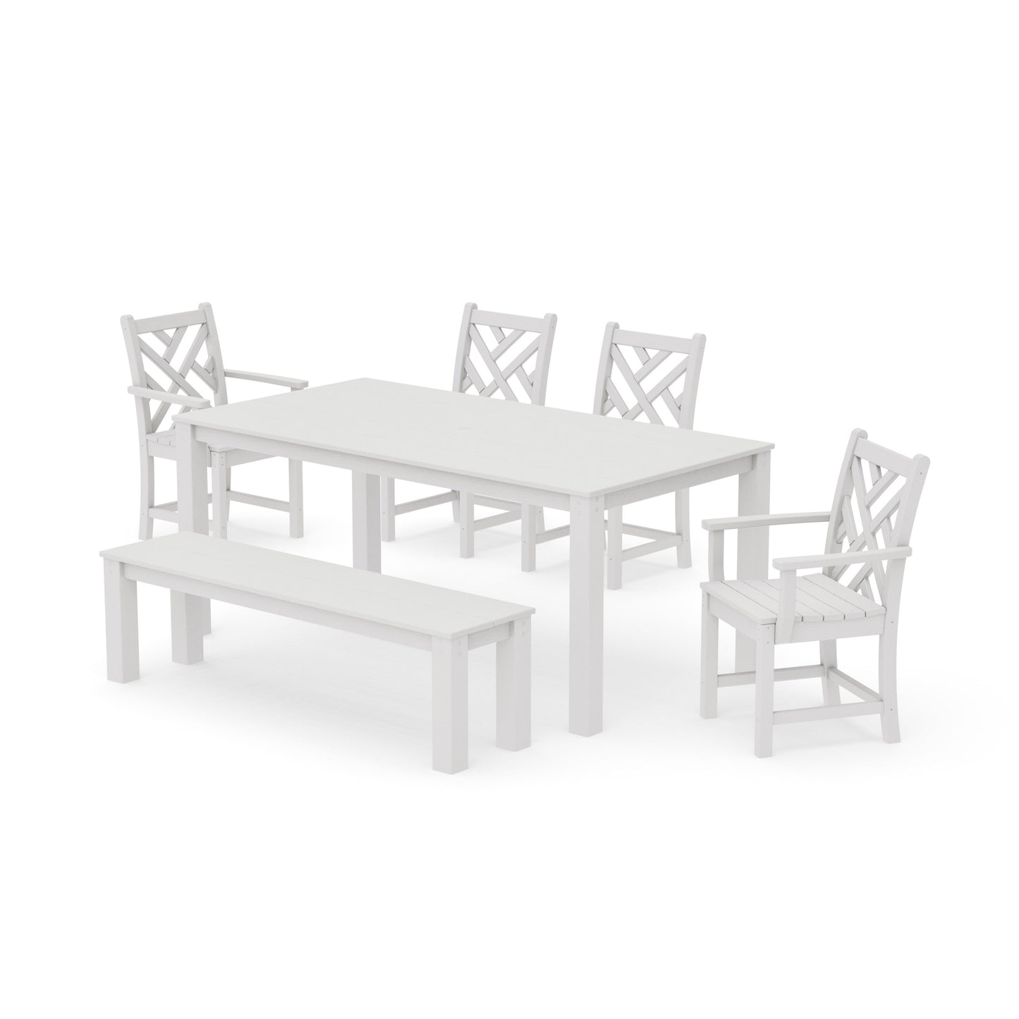 POLYWOOD Chippendale 6-Piece Parsons Dining Set with Bench — Vintage White