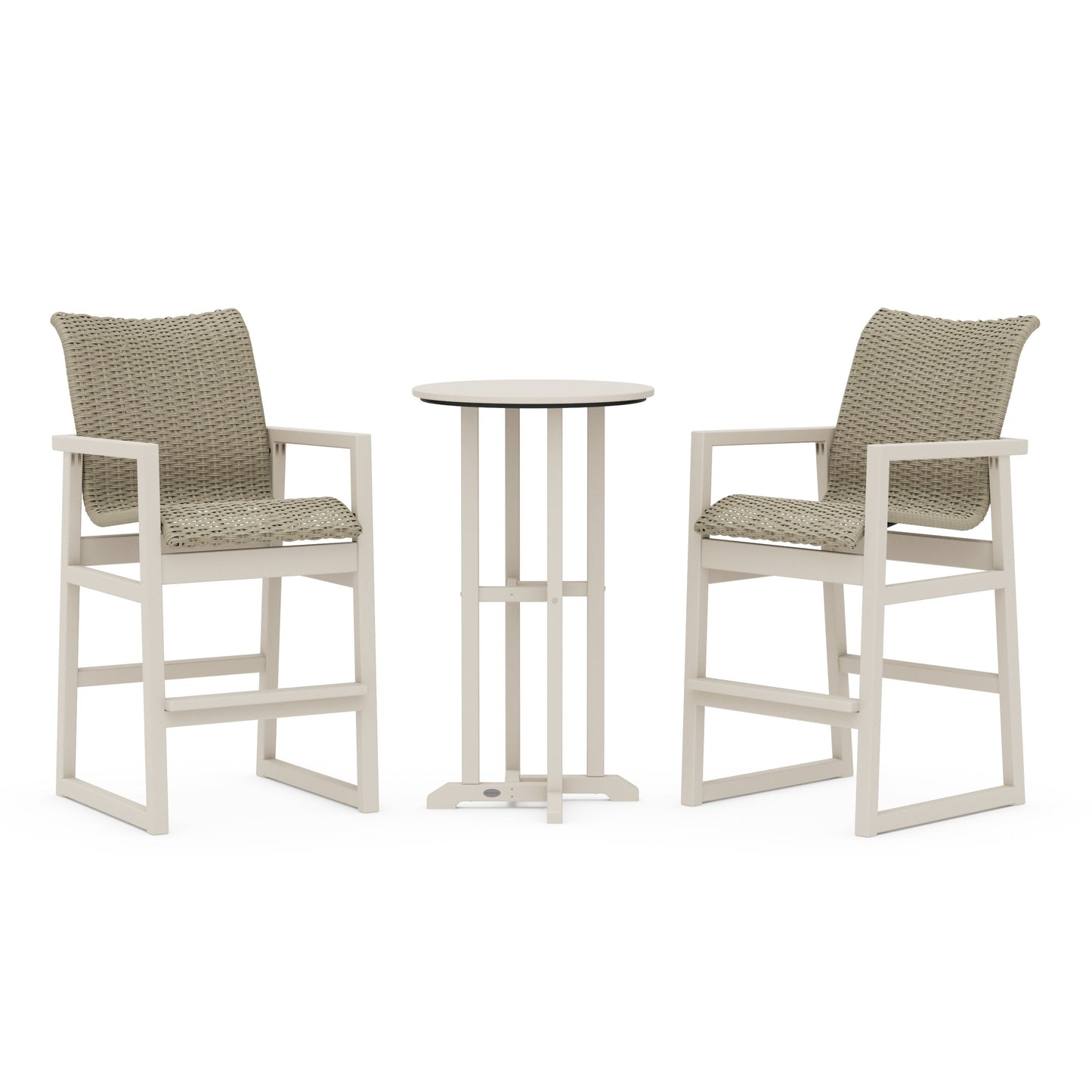 POLYWOOD EDGE Woven 3-Piece Farmhouse Bar Set — Sand / Dune Grass