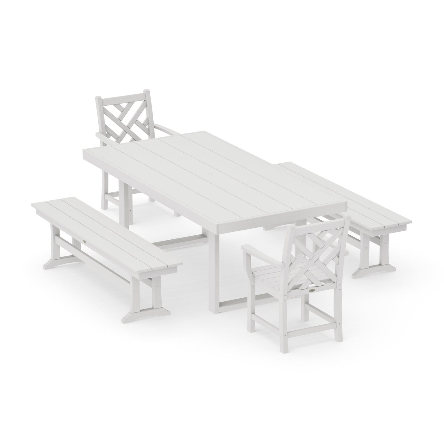 POLYWOOD Chippendale 5-Piece Dining Set with Benches — Vintage White