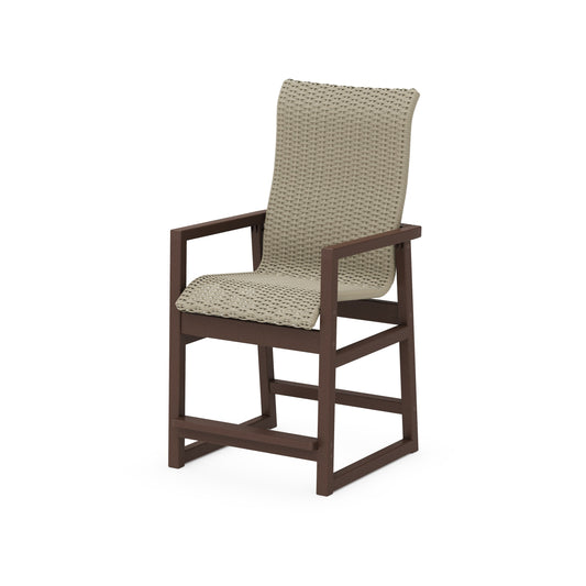 POLYWOOD EDGE Woven High-Back Counter Arm Chair — Mahogany / Dune Grass