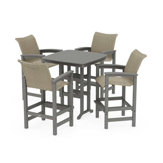 POLYWOOD Coastal Woven 5-Piece Bar Set — Slate Grey / Dune Grass