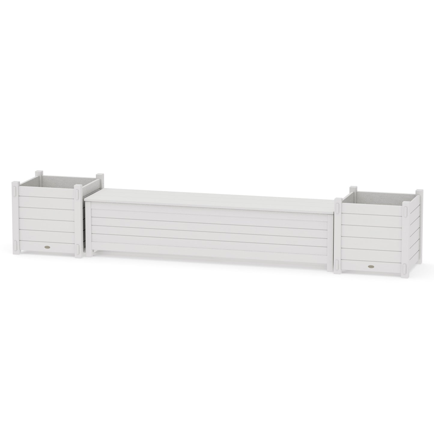 POLYWOOD 72" Nautical Straight Planter Storage Bench Set- Large — Vintage White
