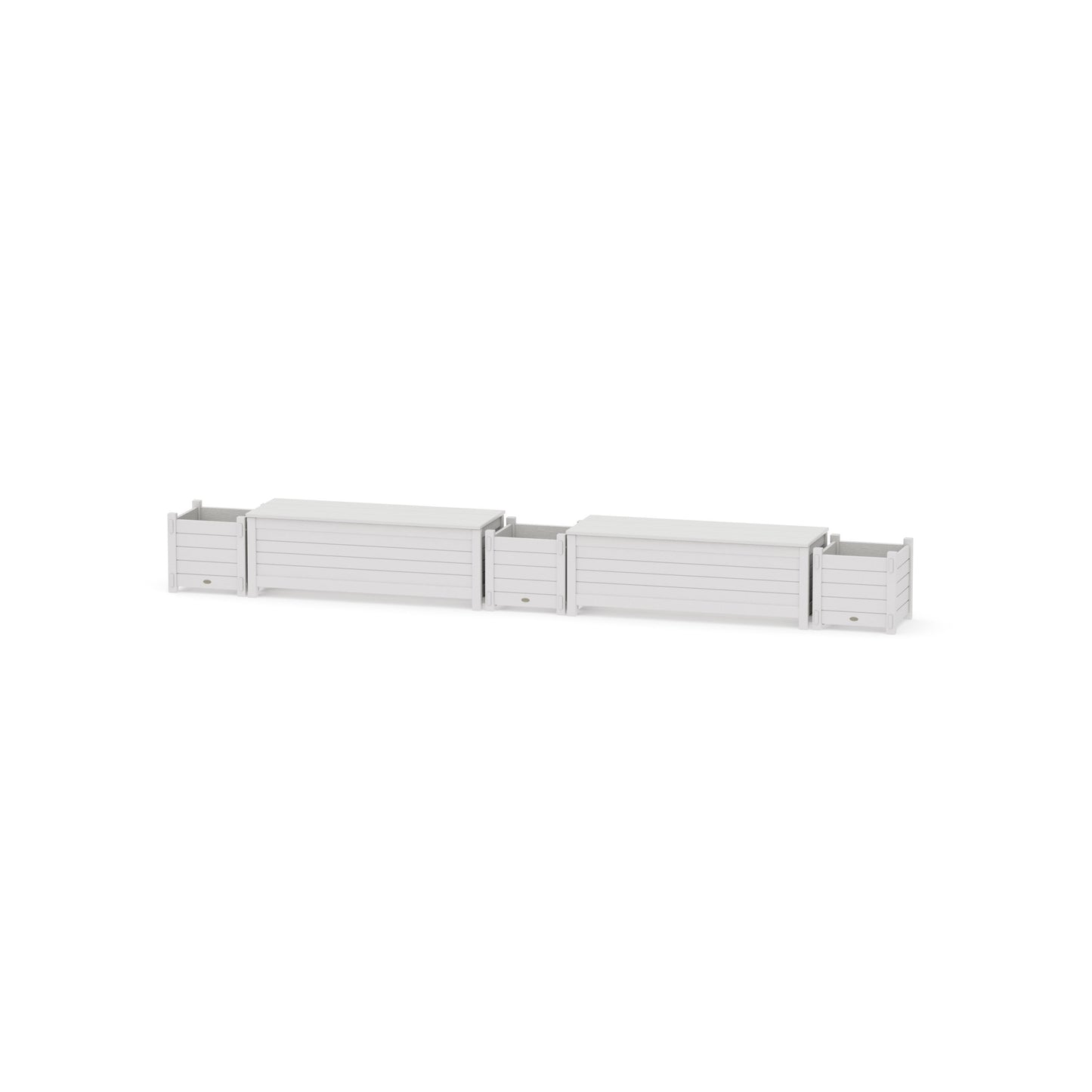 POLYWOOD 48" Nautical Straight Double Planter Storage Bench Set — Vintage White