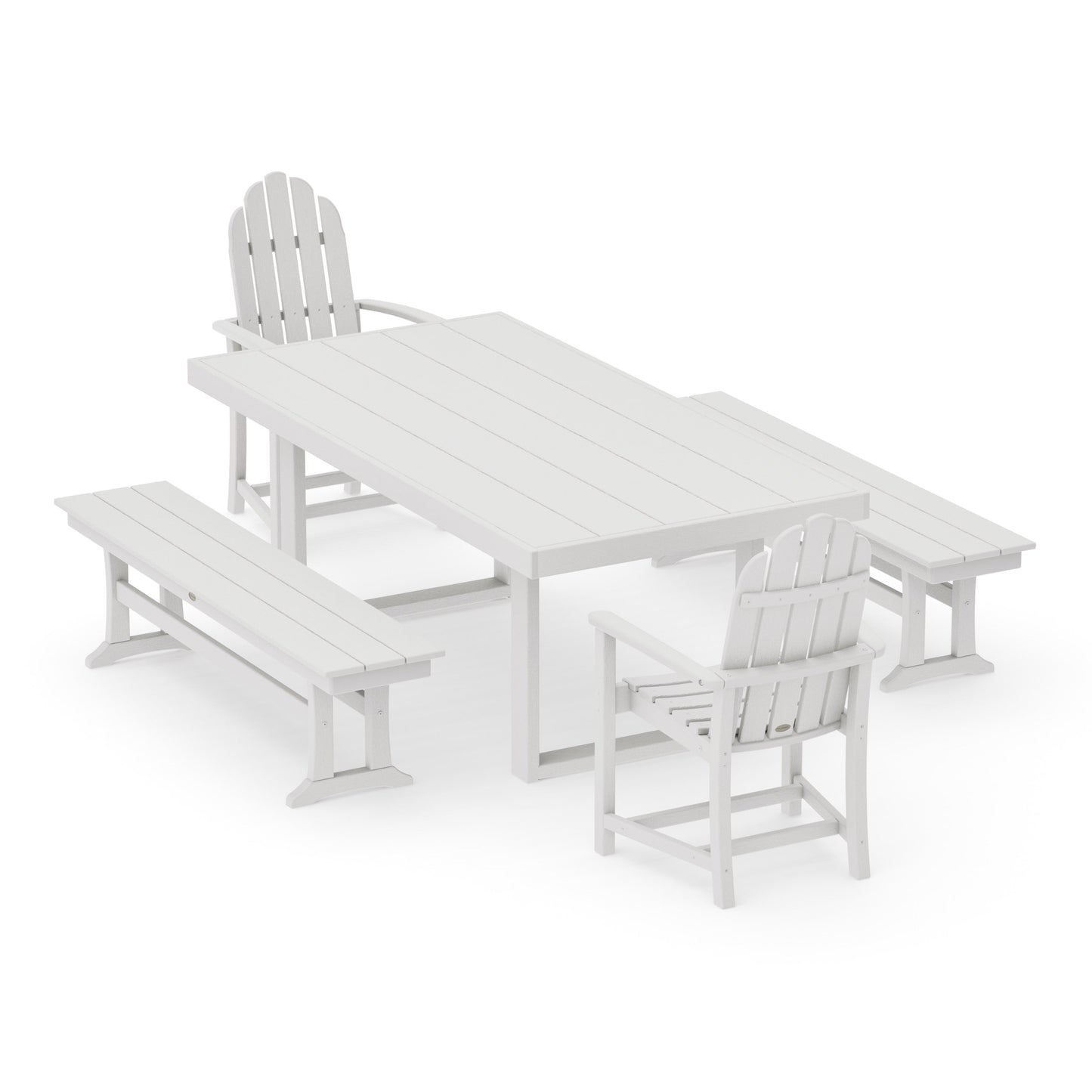 POLYWOOD Classic Adirondack 5-Piece Dining Set with Benches — Vintage White