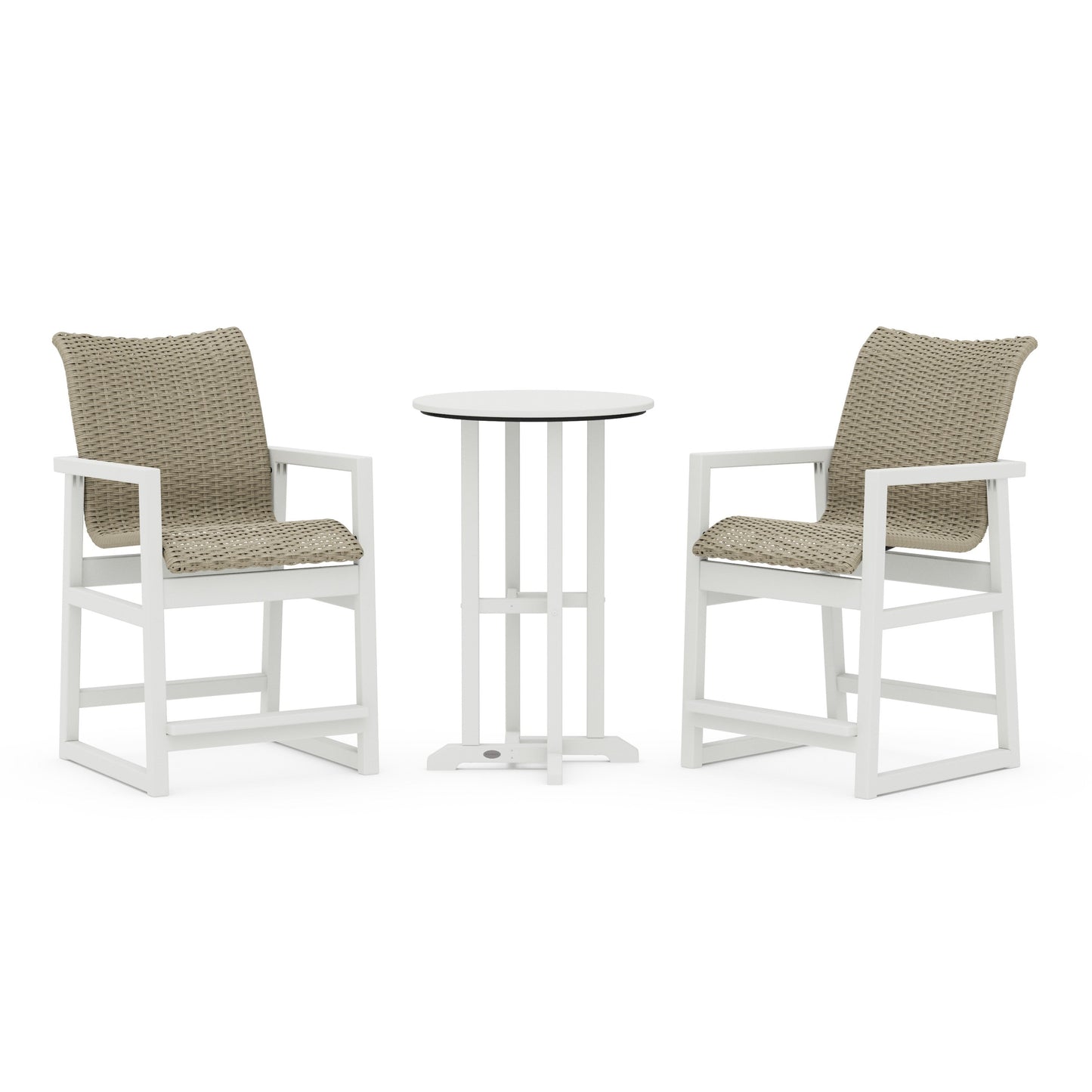 POLYWOOD EDGE Woven 3-Piece Farmhouse Counter Set — Vintage White / Dune Grass
