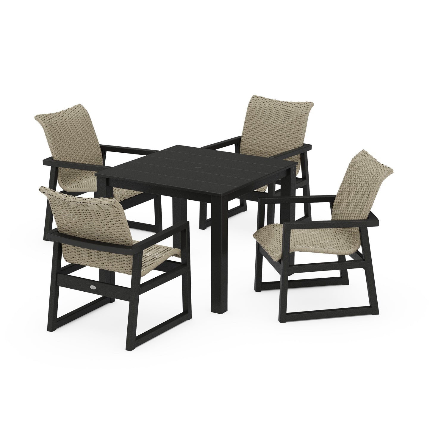 POLYWOOD EDGE Woven 5-Piece Parsons Dining Set — Black / Dune Grass