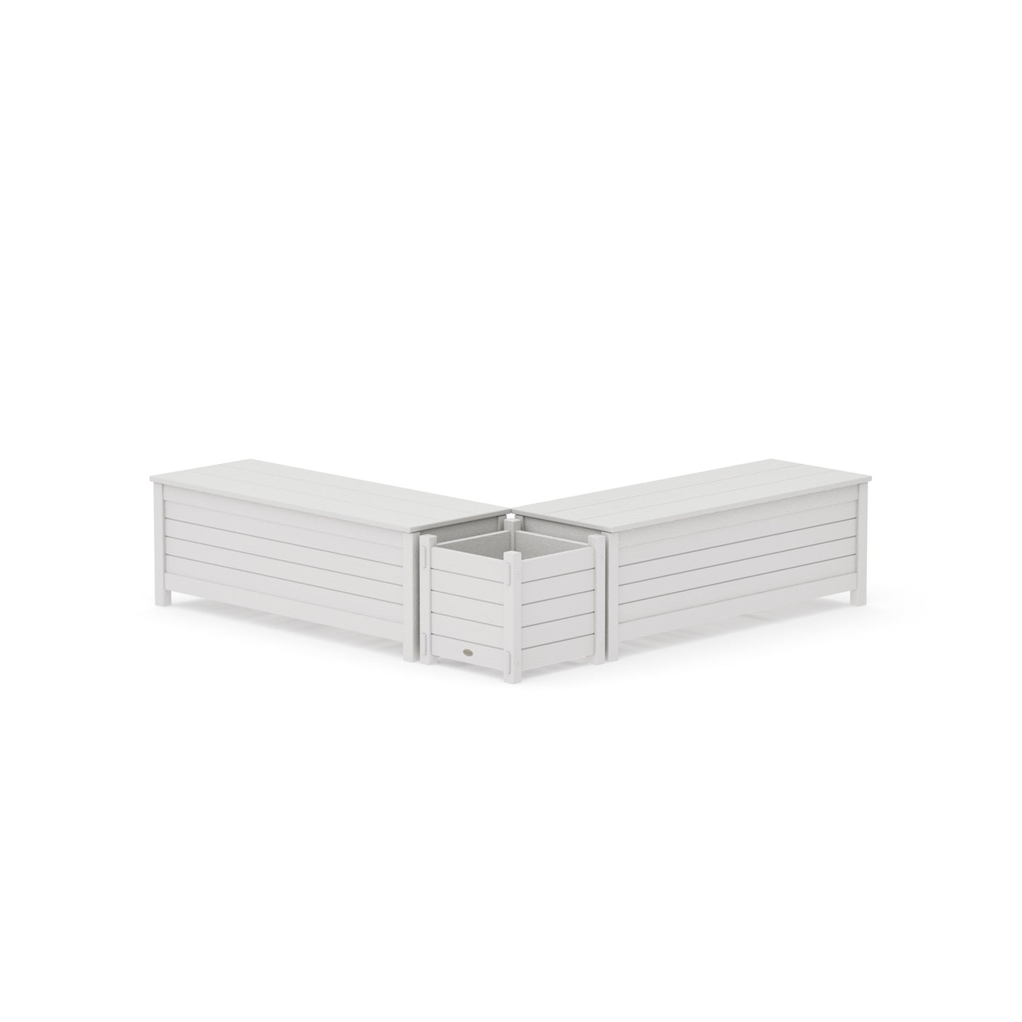 POLYWOOD 48" Nautical L- Shaped Planter Storage Bench Set — Vintage White