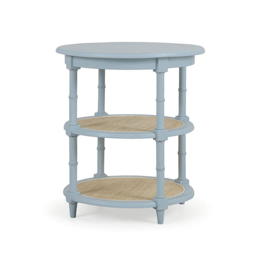 Bramble Martinique Round Side Table in Ocean Blue with Rattan Natural on Shelves
