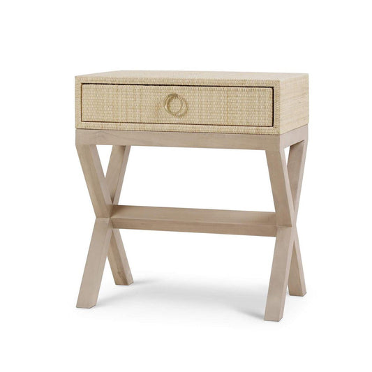 Bramble Renoir Bedside Table Wrapped in Natural Rattan with Sandbar Legs