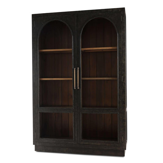 Bramble Vannes 2 Door Display Cabinet with Glass Shelves in Vintage Black with Straw Wash Interior