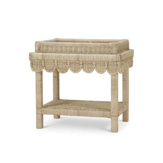 Bramble Scallop Rattan Side Table with Tray in Natural