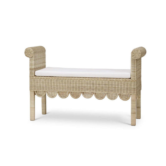 Bramble Newport Scalloped Bench in Rattan Natural with Arctic White Performance Fabric