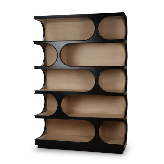 Bramble Vannes Crescent Bookcase in Batavia Black with Sandbar Interior
