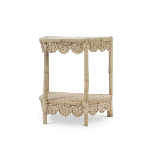 Bramble Scalloped Half Round Side Table in Rattan Natural