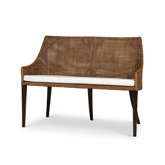Bramble Savanah Rattan Loveseat in Light Glazed Rattan with Arctic White Performance Fabric Cushion