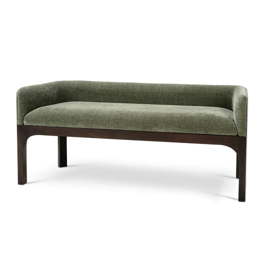 Bramble Vannes Bench with Legs in Walnut & with Thames Moss Green Performance Fabric