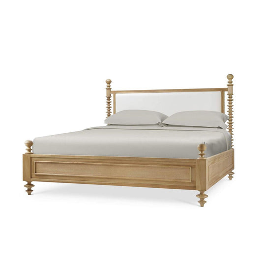 Bramble Milano Upholstered King Bed in Fruitwood with Arctic White Performance Fabric (* adjustable posters)