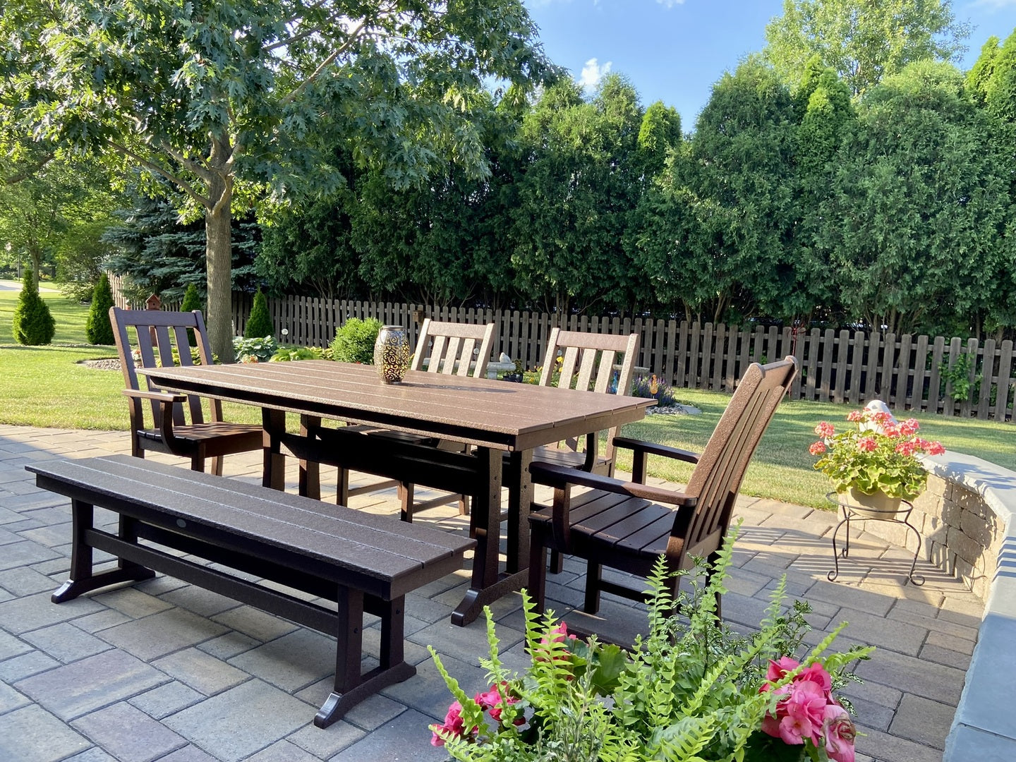 Polywood - Vineyard 6-Piece Arm Chair Farmhouse Dining Set with Trestle Legs & Bench - FREE SHIPPING