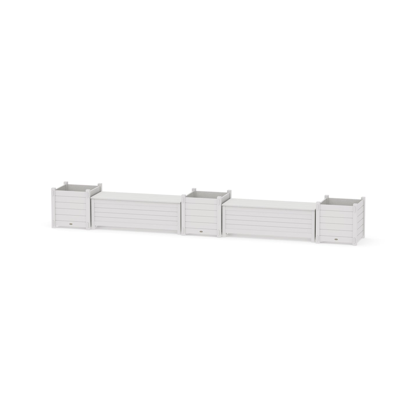 POLYWOOD 48" Nautical Straight Double Planter Storage Bench Set- Large — Vintage White