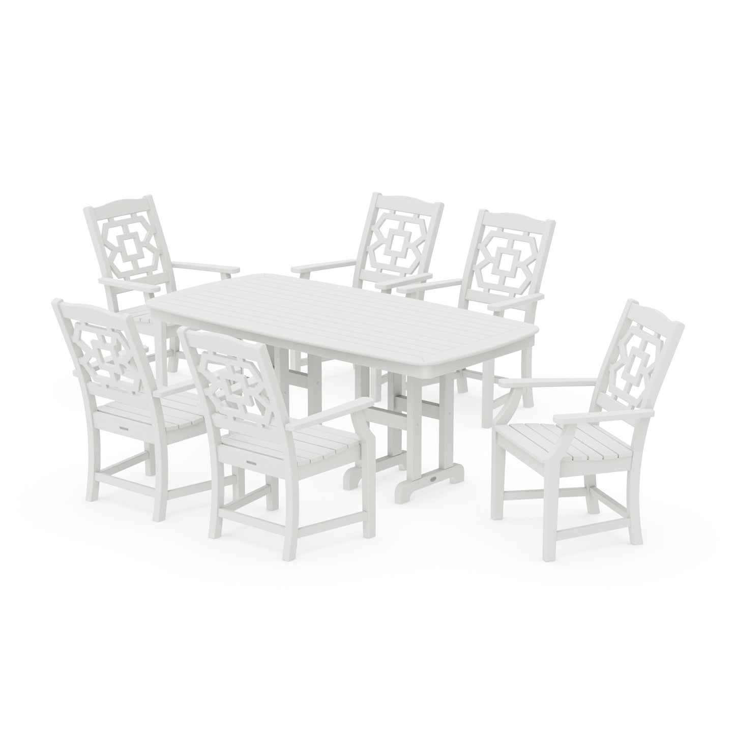 POLYWOOD Chinoiserie Arm Chair 7-Piece Dining Set — Vintage White