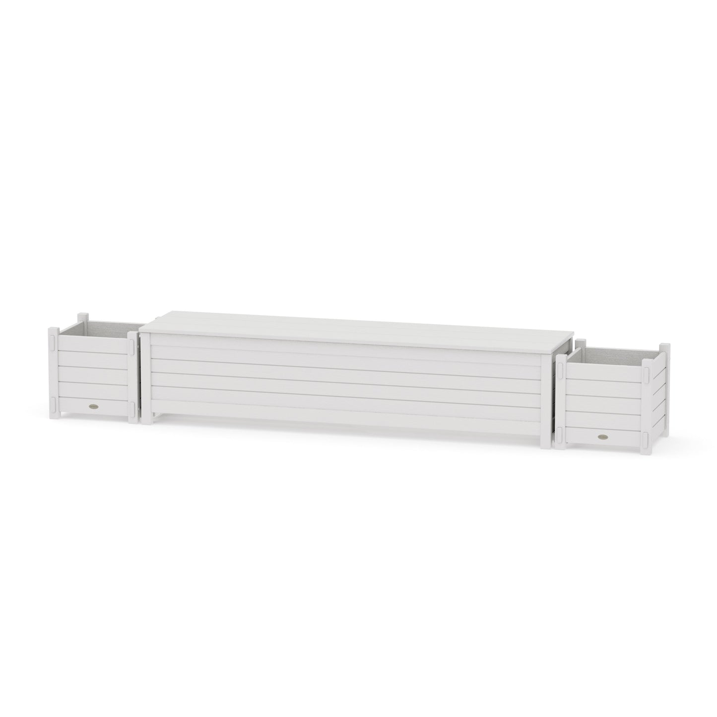 POLYWOOD 72" Nautical Straight Planter Storage Bench Set — Vintage White