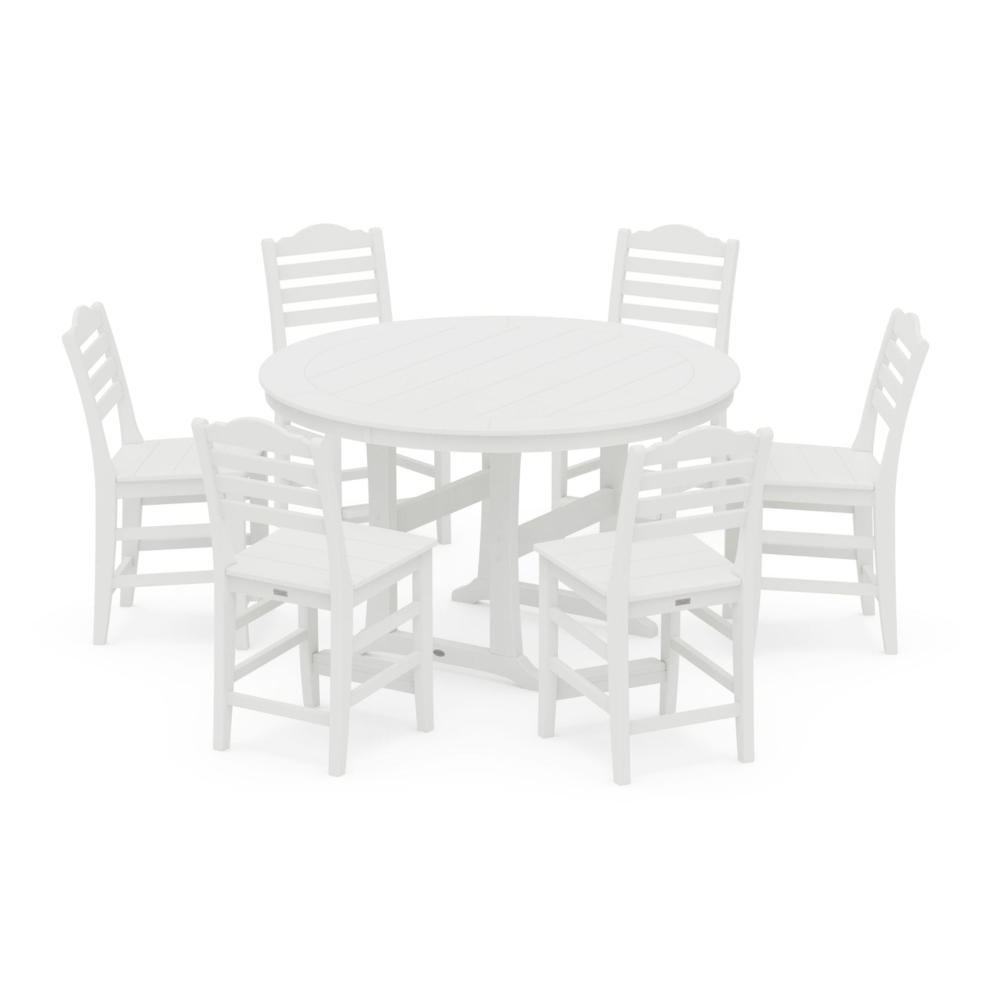 POLYWOOD Savannah 7-Piece Side Chair Round Counter Set — White