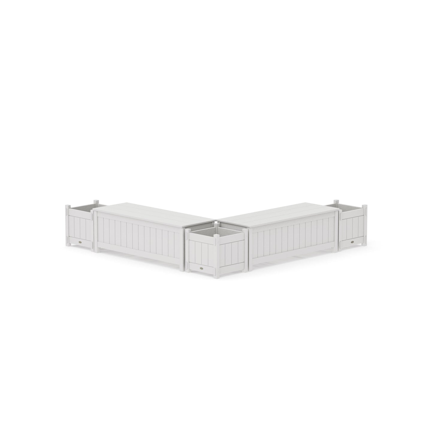 POLYWOOD 48" Vineyard L- Shaped Planter Storage Bench Corner Set — Vintage White