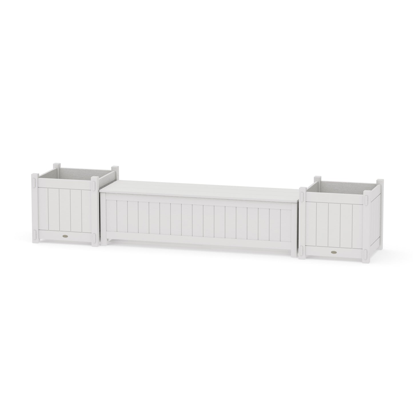 POLYWOOD 60" Vineyard Straight Planter Storage Bench Set- Large — Vintage White