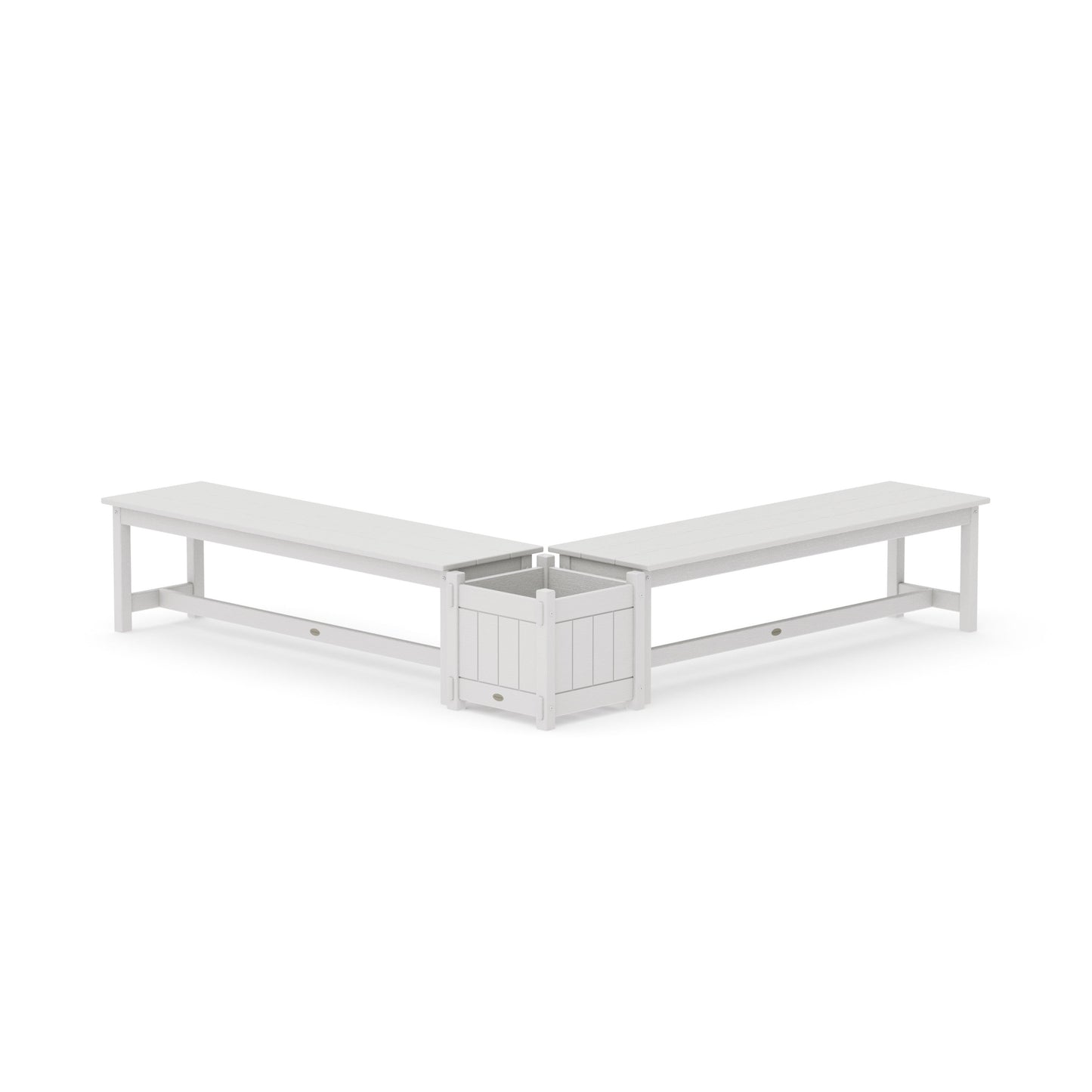 POLYWOOD 60" Vineyard L- Shaped Planter Bench Set — Vintage White