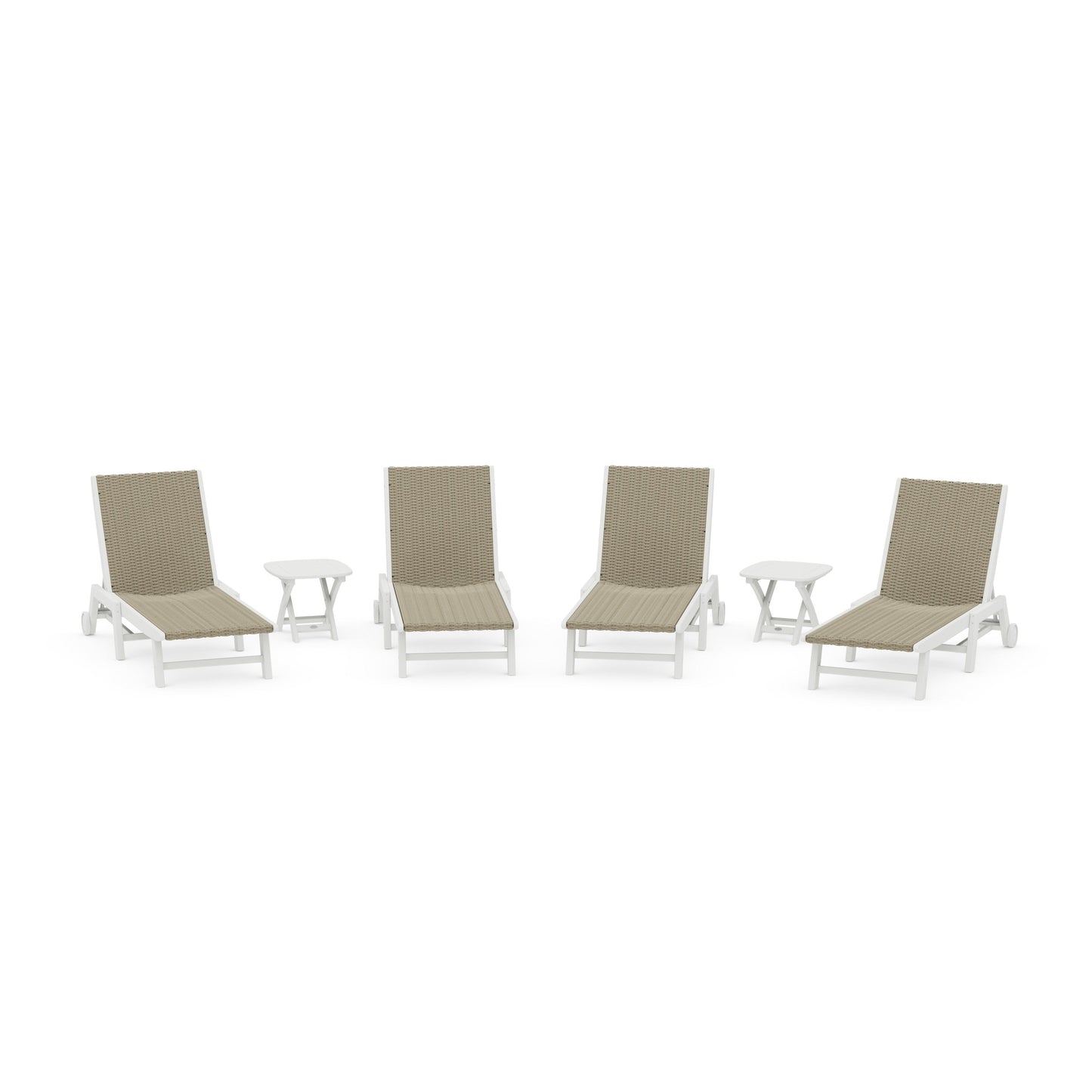 POLYWOOD 6- Piece Coastal Woven Chaise with Wheels Chaise Lounge Set — White / Dune Grass