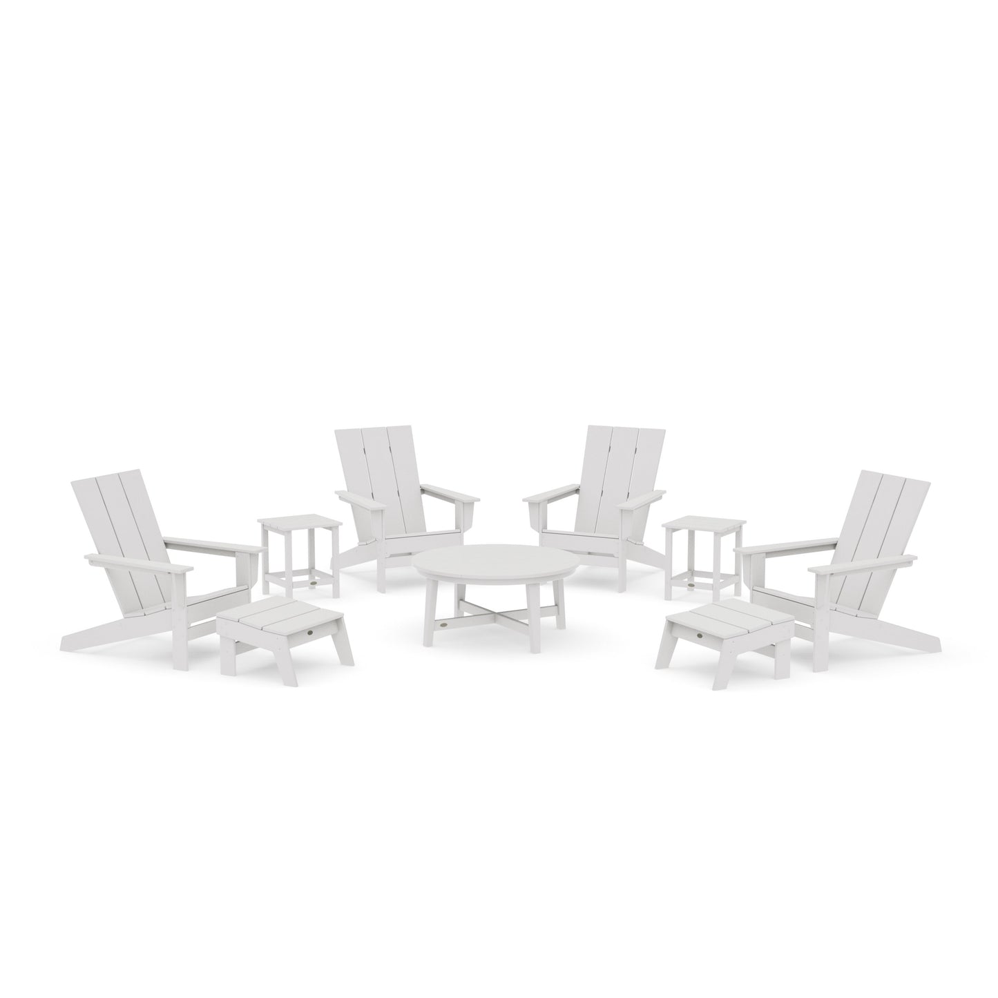 POLYWOOD Modern Studio Adirondack 9-Piece Conversation Set — Vintage White