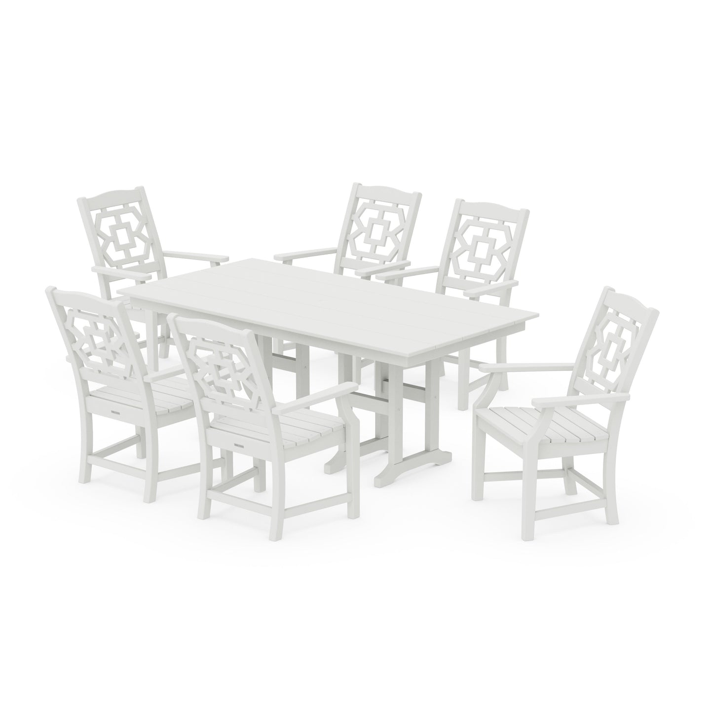 POLYWOOD Chinoiserie Arm Chair 7-Piece Farmhouse Dining Set — Vintage White