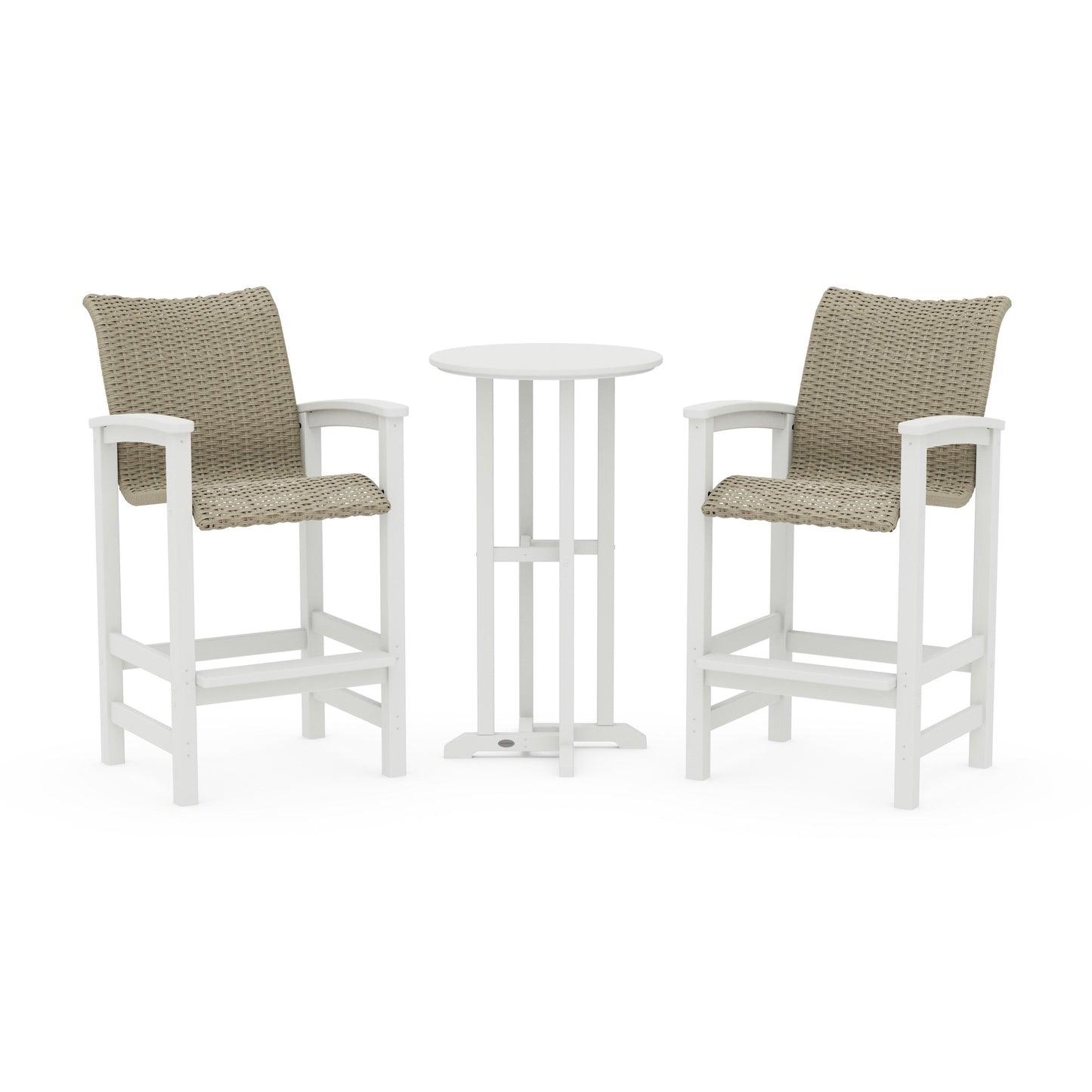 POLYWOOD Coastal Woven 3-Piece Farmhouse Bar Set — White / Dune Grass