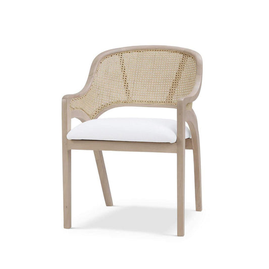 Bramble Mayfair Chair in Sandbar with Arctic White Performance Fabric & Rattan Natural on Back