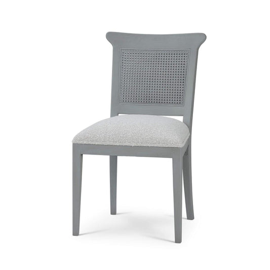 Bramble Gustavian Dining Chair with Rattan Back in Grey Charleston with Boucle Sand Performance Fabric