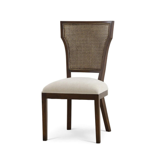Bramble Aldgate Dining Chair in Matt Teak Brown with Thames Natural Performance Fabric with Rattan Glaze Back