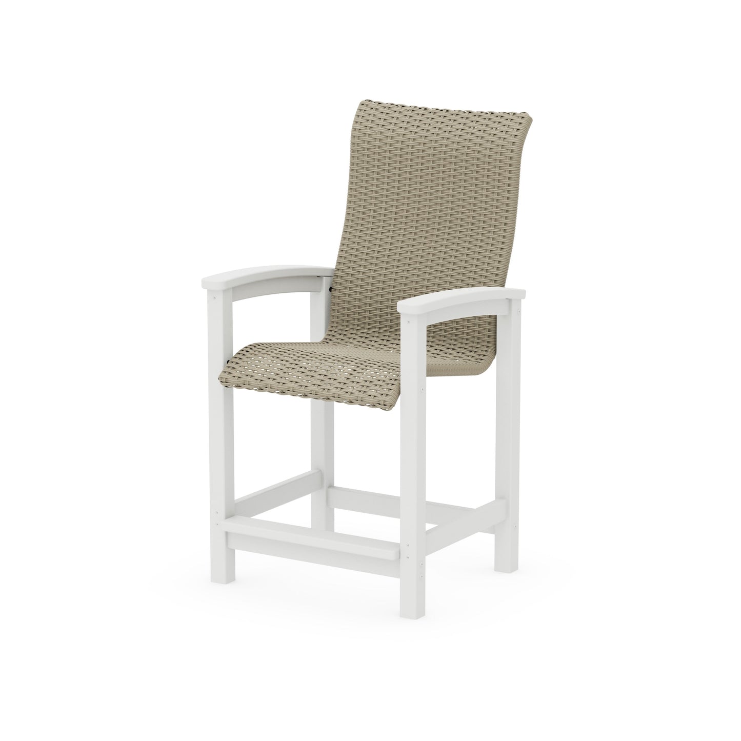 POLYWOOD Coastal Woven High-Back Counter Chair — White / Dune Grass