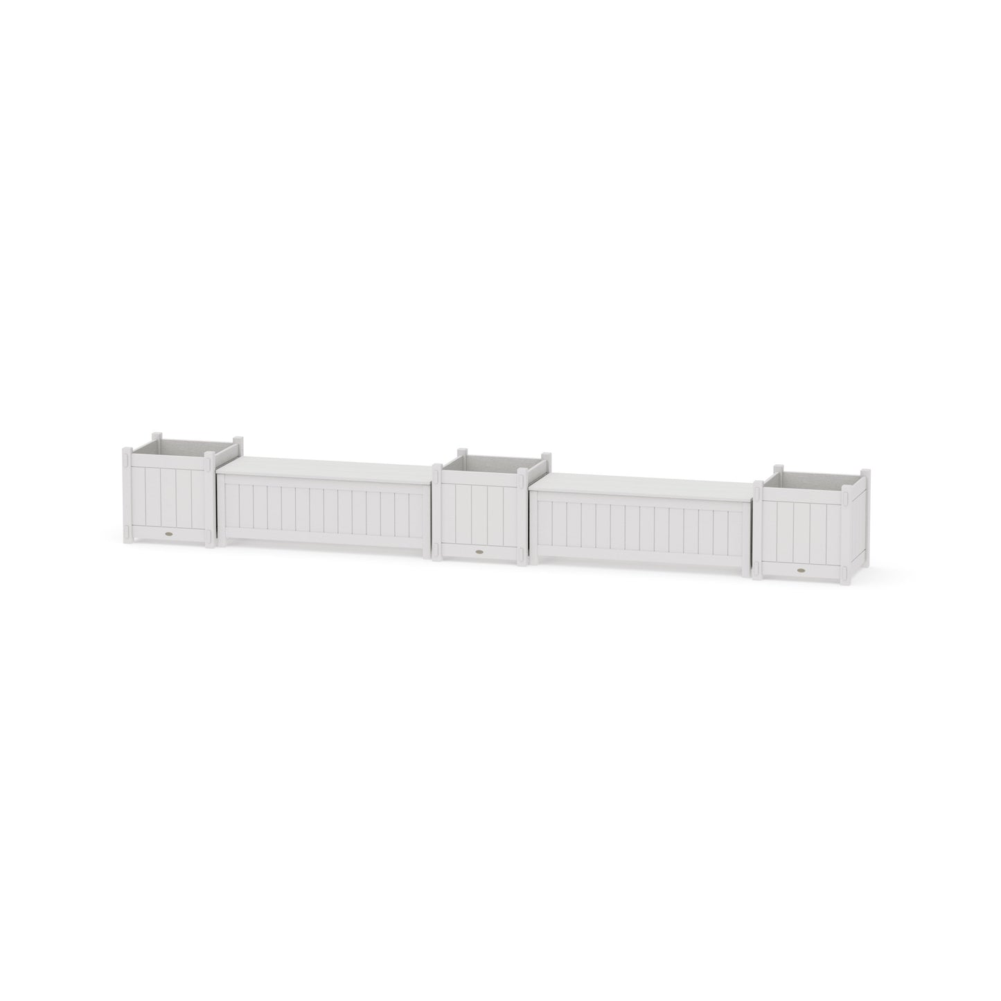 POLYWOOD 48" Vineyard Straight Double Planter Storage Bench Set- Large — Vintage White