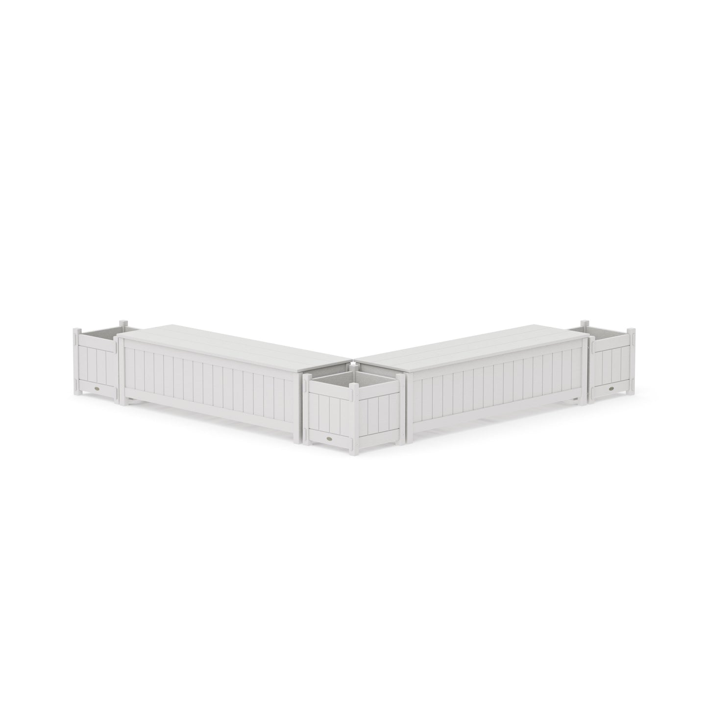 POLYWOOD 60" Vineyard L- Shaped Planter Storage Bench Corner Set — Vintage White