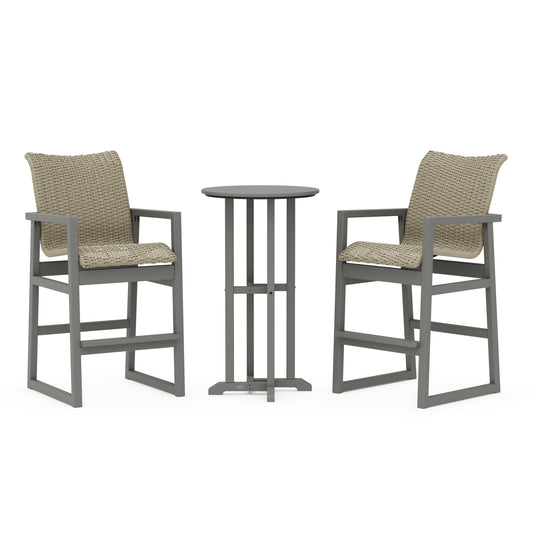 POLYWOOD EDGE Woven 3-Piece Farmhouse Bar Set — Slate Grey / Dune Grass