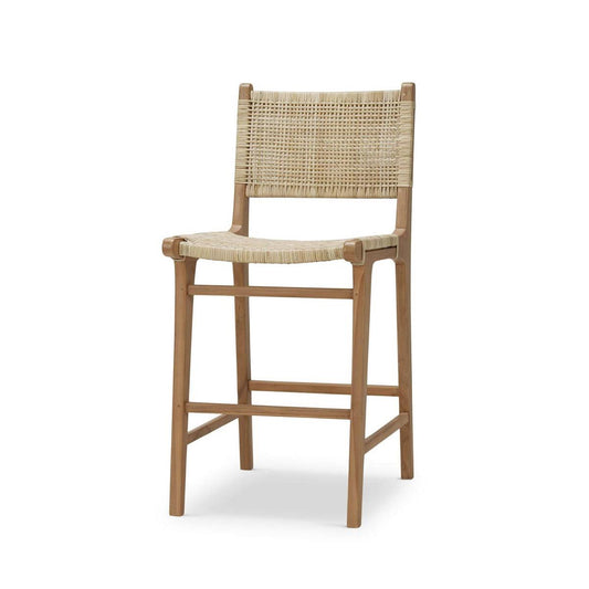 Bramble Logan Counter Stool in Teak Natural Finish with Rattan Natural Seat & Back