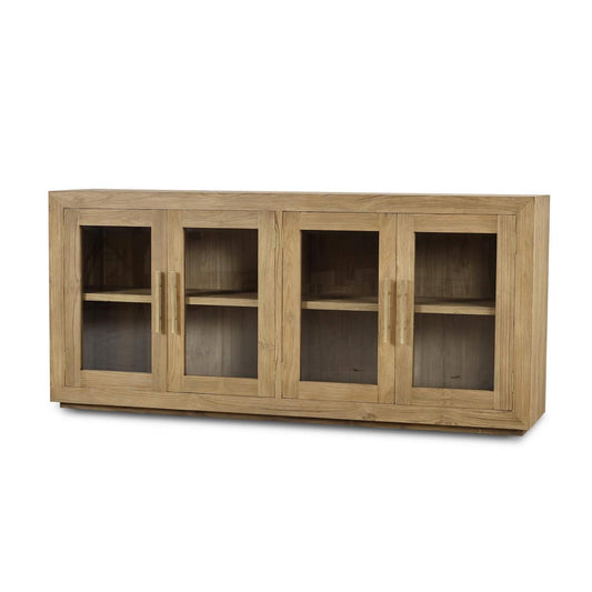Bramble Tuscan Rustic Distressed Teak 4 Door Sideboard in Teak Natural with Weathered Teak Distressing