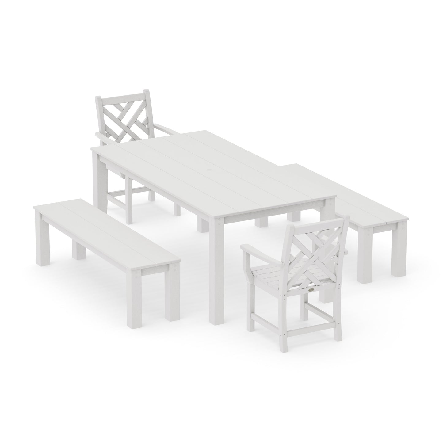 POLYWOOD Chippendale 5-Piece Parsons Dining Set with Benches — Vintage White