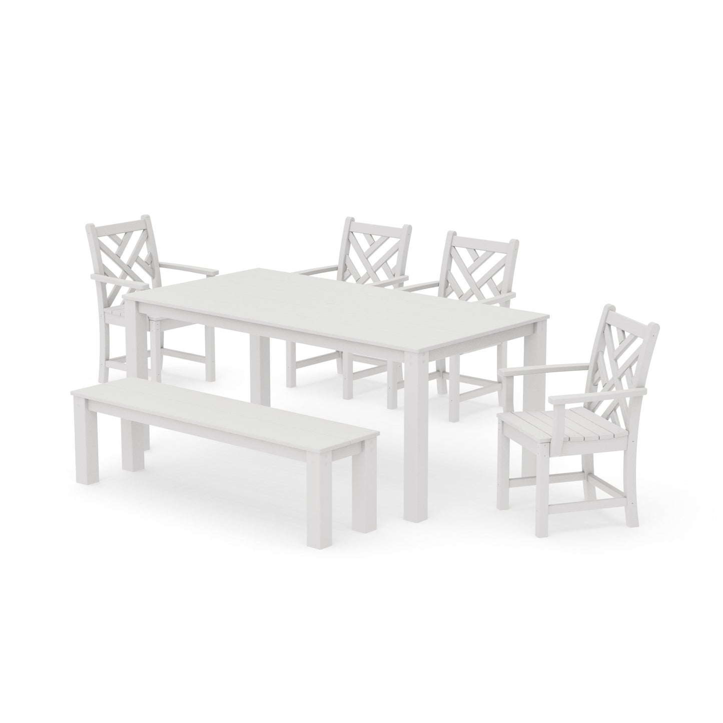 POLYWOOD Chippendale 6-Piece Parsons Dining Set with Bench — Vintage White