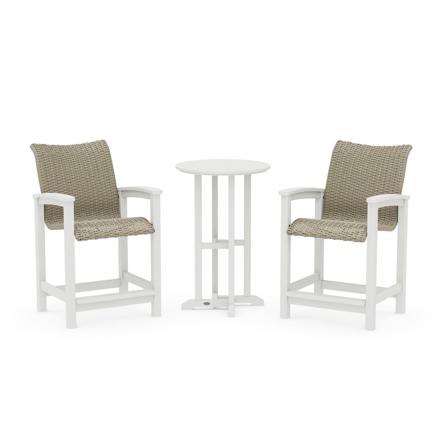 POLYWOOD Coastal Woven 3-Piece Farmhouse Counter Set — White / Dune Grass