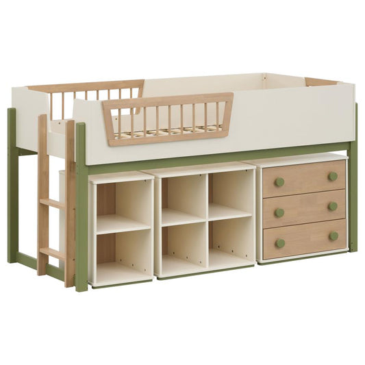 Evren Twin Storage Loft Bed 4-piece Set with Bookcases Tri-Tone