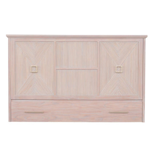 Universal Queen Size Wooden Cabinet Bed w/ Rattan Decor, USB Port, Drawer & 6-Inch Tri-fold Memory Foam Mattress - FREE SHIPPING !!!