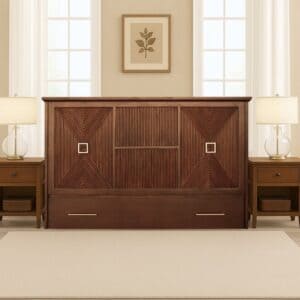 Universal Queen Size Wooden Cabinet Bed w/ Rattan Decor, USB Port, Drawer & 6-Inch Tri-fold Memory Foam Mattress - FREE SHIPPING !!!