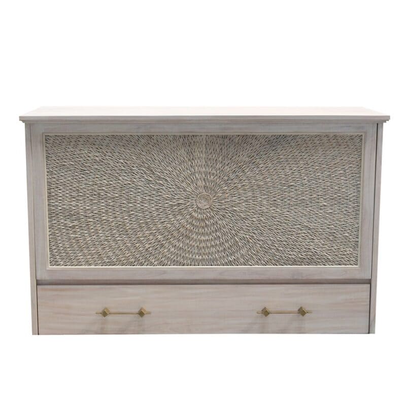 Key Largo Queen Size Wooden Cabinet Bed w/ Abaca Decor, USB Port, Drawer & 6-Inch Tri-fold Memory Foam Mattress - FREE SHIPPING !!!