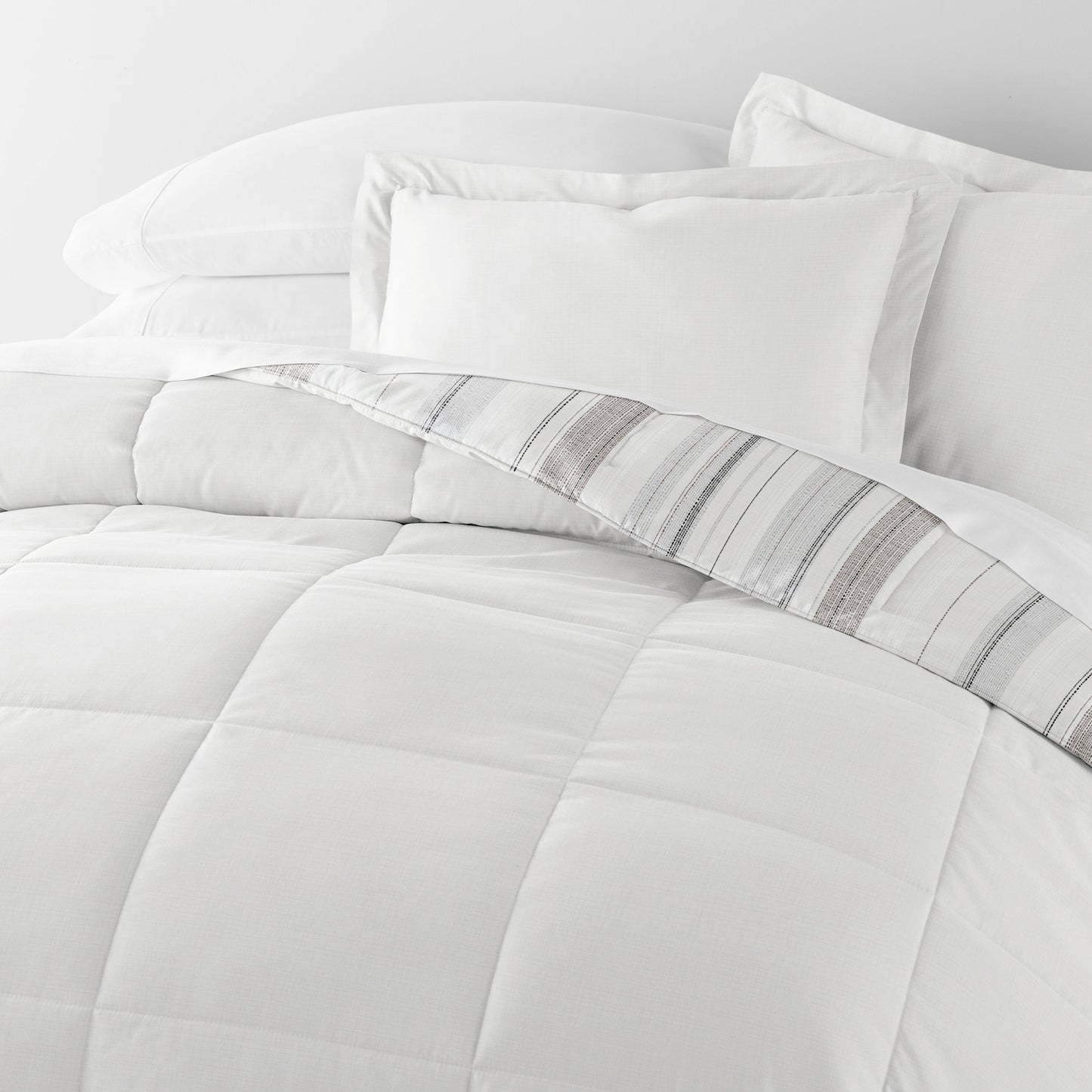 Vertical Stripe Reversible Patterned Down-Alternative Comforter Set